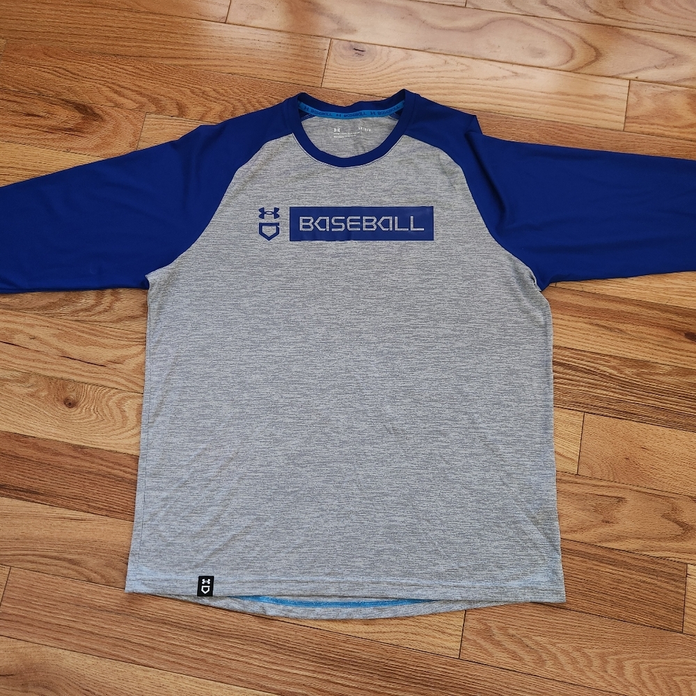 Under Armour Mens L  Utility 3/4 sleeve shirt Heather gray/Royal blue